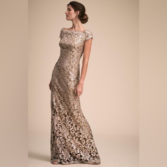 Tadashi Shoji Dresses & Skirts - Tadashi Shoji Gold Lace Evening Gown